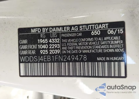 2015 Mercedes-Benz Cla 250 from USA, damaged, VIN WDDSJ4EB1FN249478